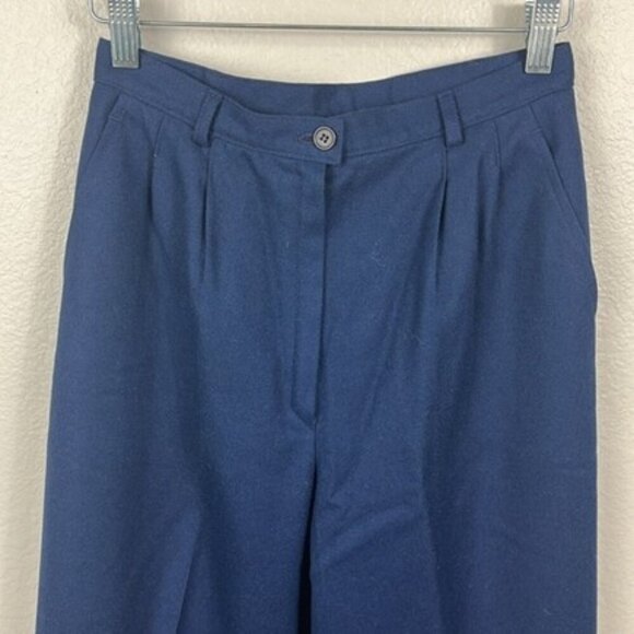 Pendleton Seasonless Wool Slacks Blue Pleated Straight Leg High Rise Pants 10 - Picture 5 of 12